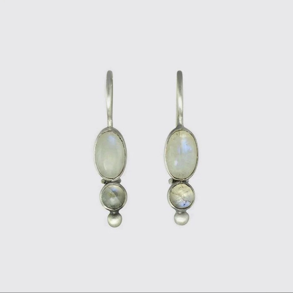 Jane Diaz earrings rainbow moonstone oval drops with granulation new in box